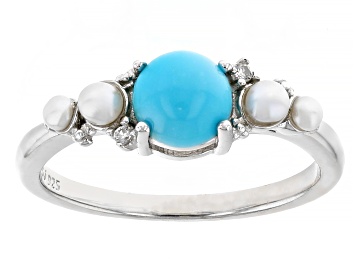Picture of Blue Sleeping Beauty Turquoise Rhodium Over Silver Ring 0.01ctw
