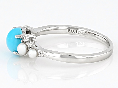 Blue Sleeping Beauty Turquoise Rhodium Over Silver Ring 0.01ctw