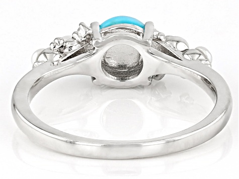 Blue Sleeping Beauty Turquoise Rhodium Over Silver Ring 0.01ctw