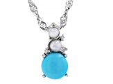 Blue Sleeping Beauty Turquoise Rhodium Over Silver Pendant Chain 0.01ctw