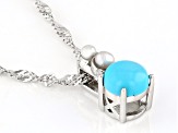 Blue Sleeping Beauty Turquoise Rhodium Over Silver Pendant Chain 0.01ctw