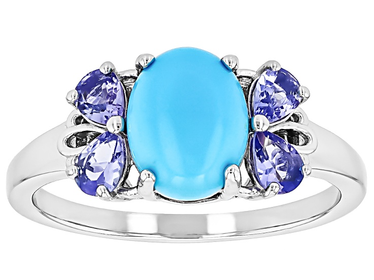 Blue Sleeping Beauty Turquoise Rhodium Over Sterling Silver Ring 0.58ctw