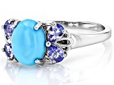 Blue Sleeping Beauty Turquoise Rhodium Over Sterling Silver Ring 0.58ctw