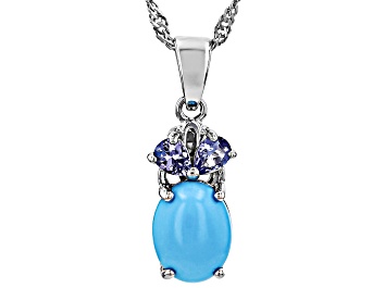 Picture of Blue Sleeping Beauty Turquoise Rhodium Over Sterling Silver Pendant Chain .29ctw