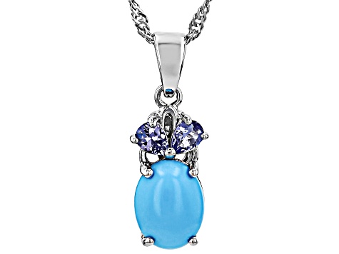 Blue Sleeping Beauty Turquoise Rhodium Over Sterling Silver Pendant Chain .29ctw