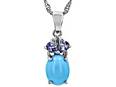 Blue Sleeping Beauty Turquoise Rhodium Over Sterling Silver Pendant Chain .29ctw