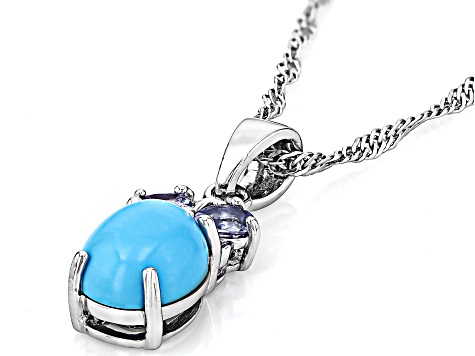 Blue Sleeping Beauty Turquoise Rhodium Over Sterling Silver Pendant Chain .29ctw