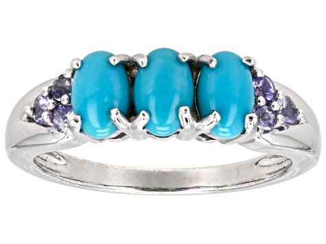 Blue Sleeping Beauty Turquoise Rhodium Over Sterling Silver Ring 0.15ctw