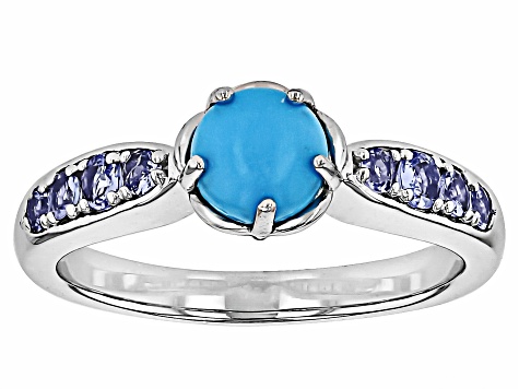 Blue Sleeping Beauty Turquoise Rhodium Over Sterling Silver Ring 0.27ctw