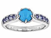 Blue Sleeping Beauty Turquoise Rhodium Over Sterling Silver Ring 0.27ctw