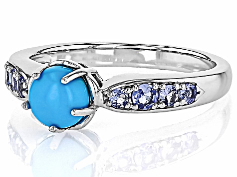 Blue Sleeping Beauty Turquoise Rhodium Over Sterling Silver Ring 0.27ctw