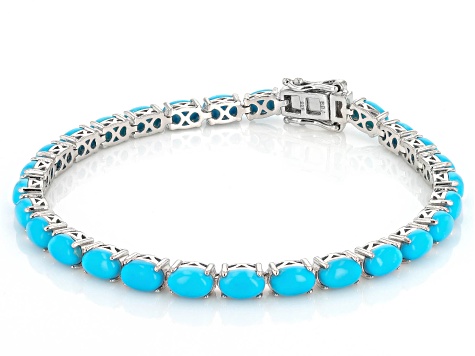 Blue Sleeping Beauty Turquoise Rhodium Over Sterling Silver Bracelet ...