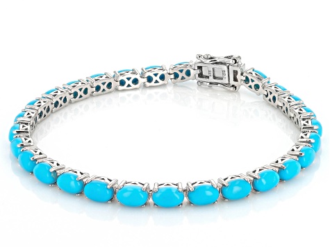 Blue Sleeping Beauty Turquoise Rhodium Over Sterling Silver Bracelet