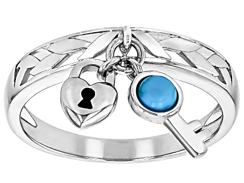 Blue Sleeping Beauty Turquoise Rhodium Over Sterling Silver Charm Ring