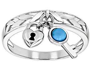 Blue Sleeping Beauty Turquoise Rhodium Over Sterling Silver Charm Ring