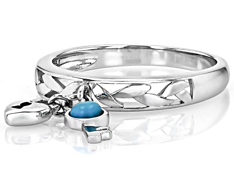 Blue Sleeping Beauty Turquoise Rhodium Over Sterling Silver Charm