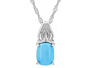 Blue Sleeping Beauty Turquoise Rhodium Over Sterling Silver Solitaire Pendant With Chain