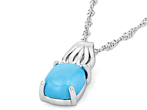 Blue Sleeping Beauty Turquoise Rhodium Over Sterling Silver Solitaire Pendant With Chain