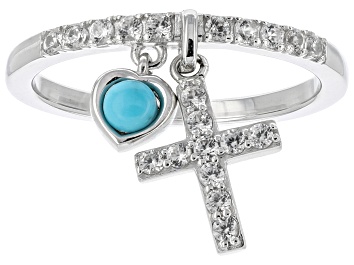 Picture of Blue Sleeping Beauty Turquoise Rhodium Over Sterling Silver Charm Ring 0.37ctw