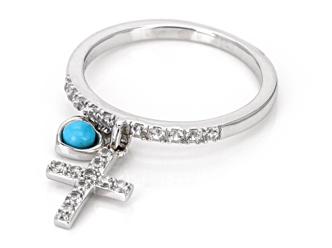 Blue Sleeping Beauty Turquoise Rhodium Over Sterling Silver Charm Ring 0.37ctw