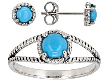 Picture of Blue Sleeping Beauty Turquoise Sterling Silver Ring With Earrings Box Set