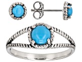 Blue Sleeping Beauty Turquoise Sterling Silver Ring With Earrings Box Set