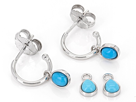 Blue Sleeping Beauty Turquoise Sterling Silver Changeable Hoop Earrings