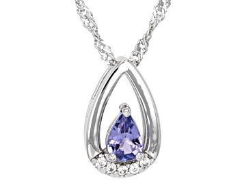 Picture of Blue Tanzanite Rhodium Over Sterling Silver Pendant With Chain 0.42ctw