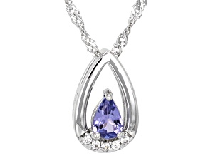 Blue Tanzanite Rhodium Over Sterling Silver Pendant With Chain 0.42ctw