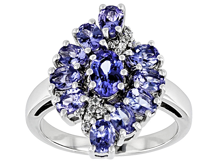 Blue Tanzanite Rhodium Over Sterling Silver Ring 2.02ctw