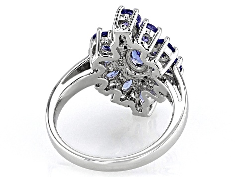 Blue Tanzanite Rhodium Over Sterling Silver Ring 2.02ctw