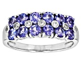 Blue Tanzanite With White Zircon Rhodium Over Sterling Silver Ring 1.37ctw