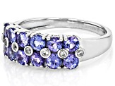 Blue Tanzanite With White Zircon Rhodium Over Sterling Silver Ring 1.37ctw