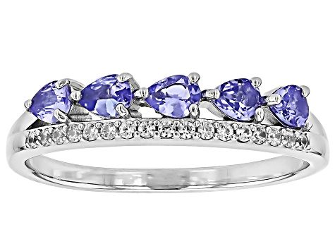 Blue Tanzanite With White Zircon Rhodium Over Sterling Silver Ring 0.65ctw