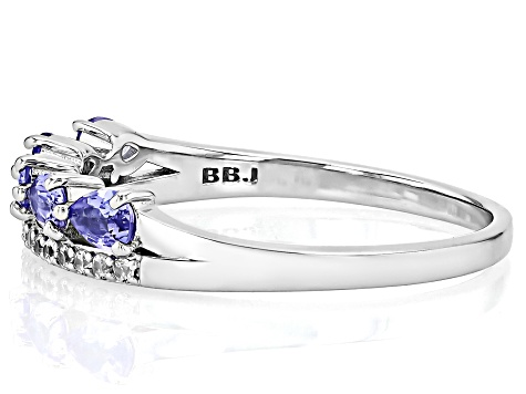 Blue Tanzanite With White Zircon Rhodium Over Sterling Silver Ring 0.65ctw