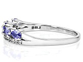Blue Tanzanite With White Zircon Rhodium Over Sterling Silver Ring 0.65ctw