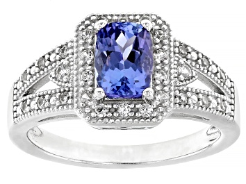 Picture of Blue Tanzanite Rhodium Over Sterling Silver Ring 0.97ctw
