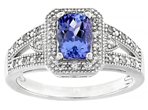 Blue Tanzanite Rhodium Over Sterling Silver Ring 0.97ctw