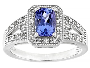 Blue Tanzanite Rhodium Over Sterling Silver Ring 0.97ctw