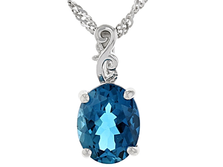 London Blue Topaz Rhodium Over Sterling Silver Solitaire Pendant With Chain  2.80ct