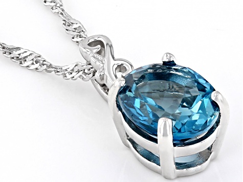 London Blue Topaz Rhodium Over Sterling Silver Solitaire Pendant With Chain 2.80ct