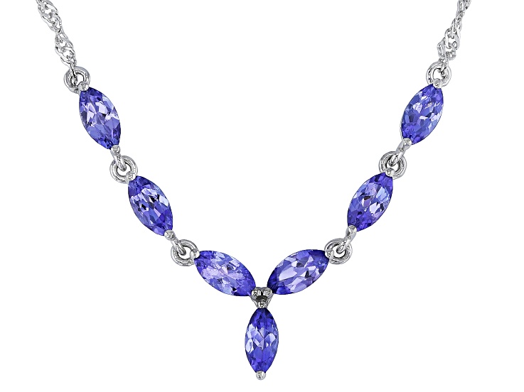 Blue Tanzanite Rhodium Over Sterling Silver Necklace 1.49ctw 