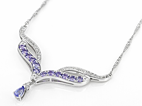 Blue Tanzanite Rhodium Over Sterling Silver Necklace 1.11ctw