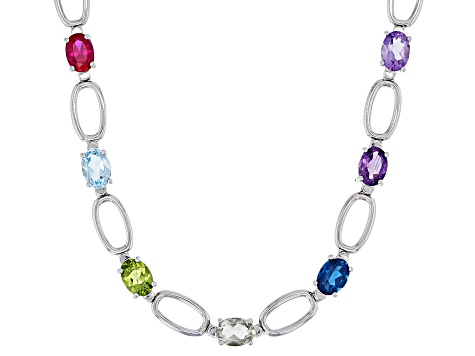 Multicolor Multi-Gem Rhodium Over Sterling Silver Necklace 12.44ctw