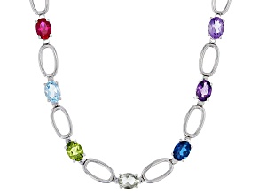 Multicolor Multi-Gem Rhodium Over Sterling Silver Necklace 12.44ctw