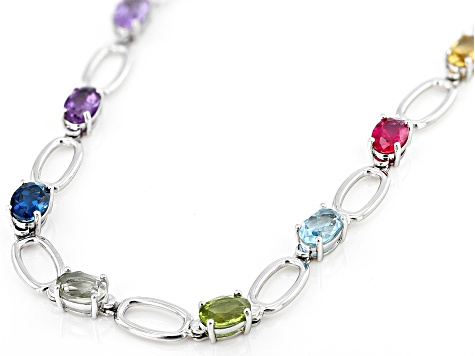 Multicolor Multi-Gem Rhodium Over Sterling Silver Necklace 12.44ctw