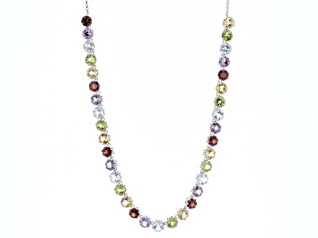Picture of Multicolor Multi-Gem Rhodium Over Sterling Silver Necklace 28.98ctw