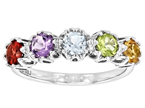 Multicolor Multi-Gem Rhodium Over Sterling Silver Band Ring 1.35ctw