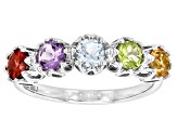 Multicolor Multi-Gem Rhodium Over Sterling Silver Band Ring 1.35ctw