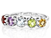 Multicolor Multi-Gem Rhodium Over Sterling Silver Band Ring 1.35ctw